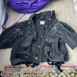 Bershka Black Denim Jackets with tie up detail